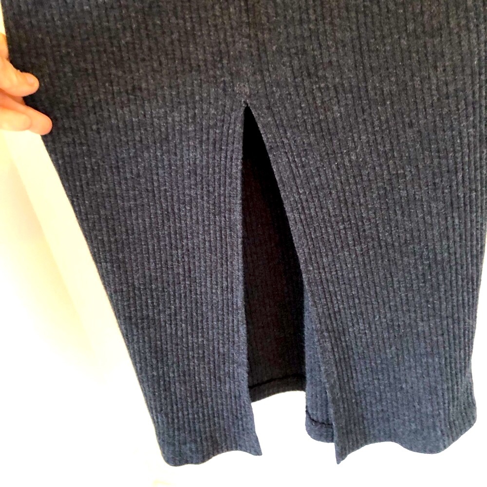 Vintage 80s, Gray, Ribbed Knit, Sweater Dress, Women’s S Long Sleeve, Mock Neck - Picture 7 of 14